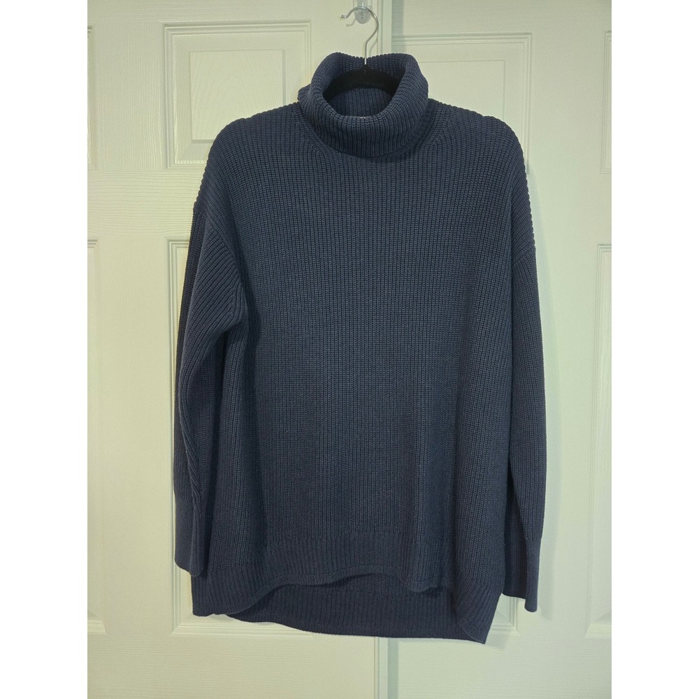 J.Crew Navy Blue Cotton Cashmere Ribbed Turtleneck Sweater Womens Medium